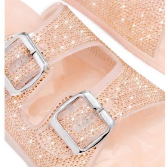 Embellished Double Buckle Jelly Sandals in Blush - Picture 4 of 5